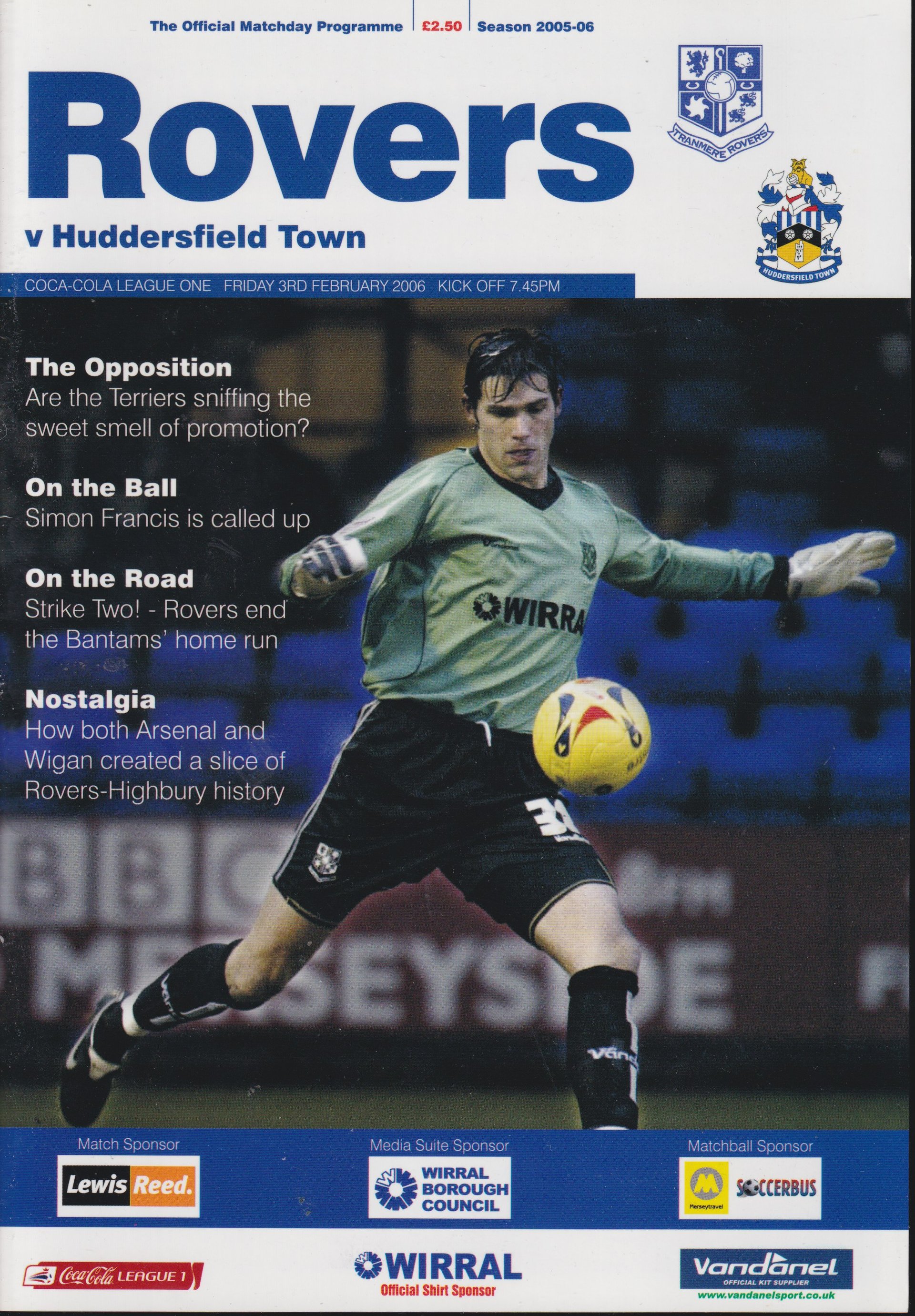 Tranmere Rovers v Huddersfield Town match programme